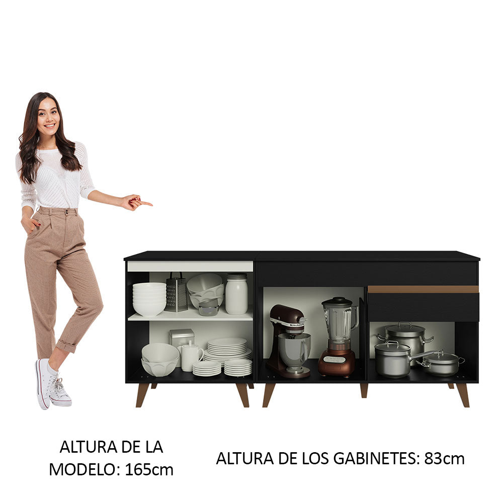 Kit 2 Gabinetes Bajos de Cocina 190 cm Negro Reims Madesa