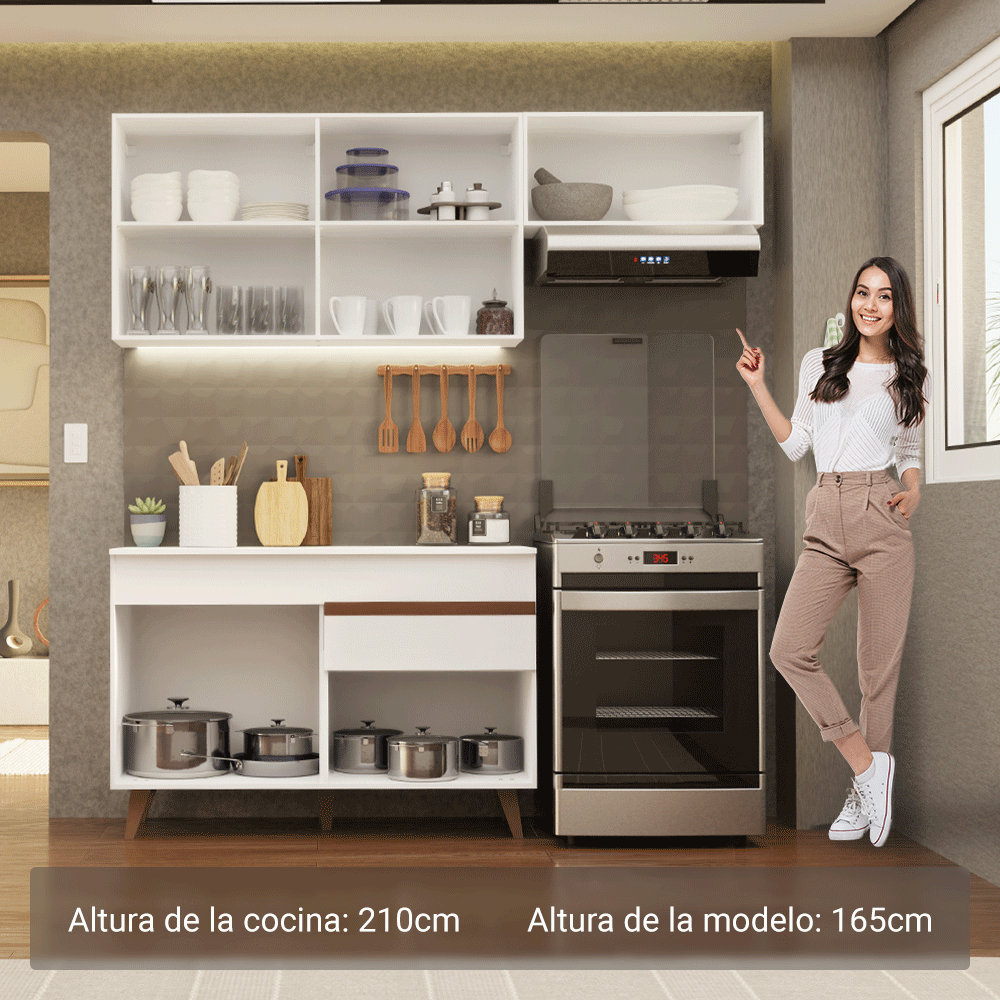 Cocina Compacta 190 x 52 cm 5 Puertas 1 Cajón Blanco Reims Madesa 04