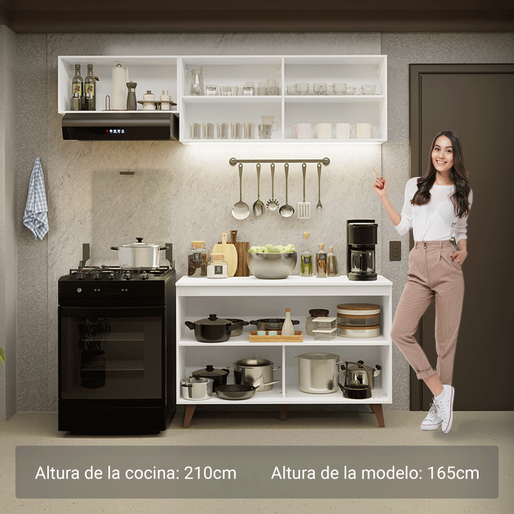 Cocina Compacta 190 x 52 cm 5 Puertas Blanco Reims Madesa 08