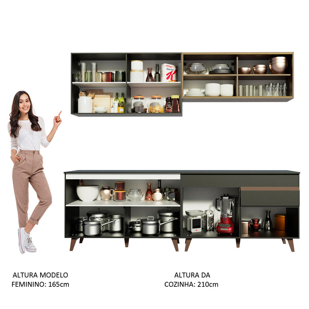 Cocina Integral 240 cm Negro/Marrón Reims Madesa