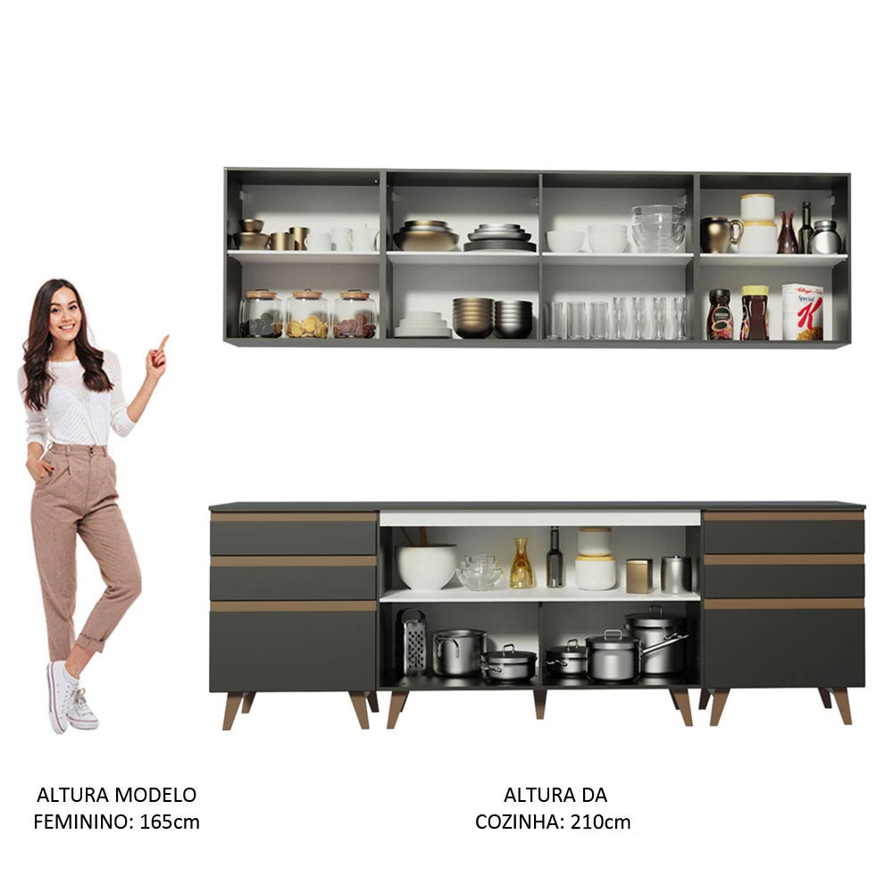 Cocina Integral 240 x 52 cm 6 Puertas 6 Cajones Negro Reims Madesa