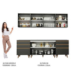 Cocina Integral 240 x 52 cm 6 Puertas 6 Cajones Negro Reims Madesa