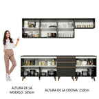 Cocina Integral 250 x 52 cm 8 Puertas 3 Cajones Negro Reims Madesa