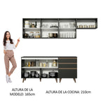 Cocina Integral 250 x 52 cm 6 Puertas 3 Cajones Negro Reims Madesa 02