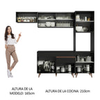 Cocina Integral 250 x 52 cm 7 Puertas 1 Cajón Con Mueble para Horno Negro Reims Madesa 03