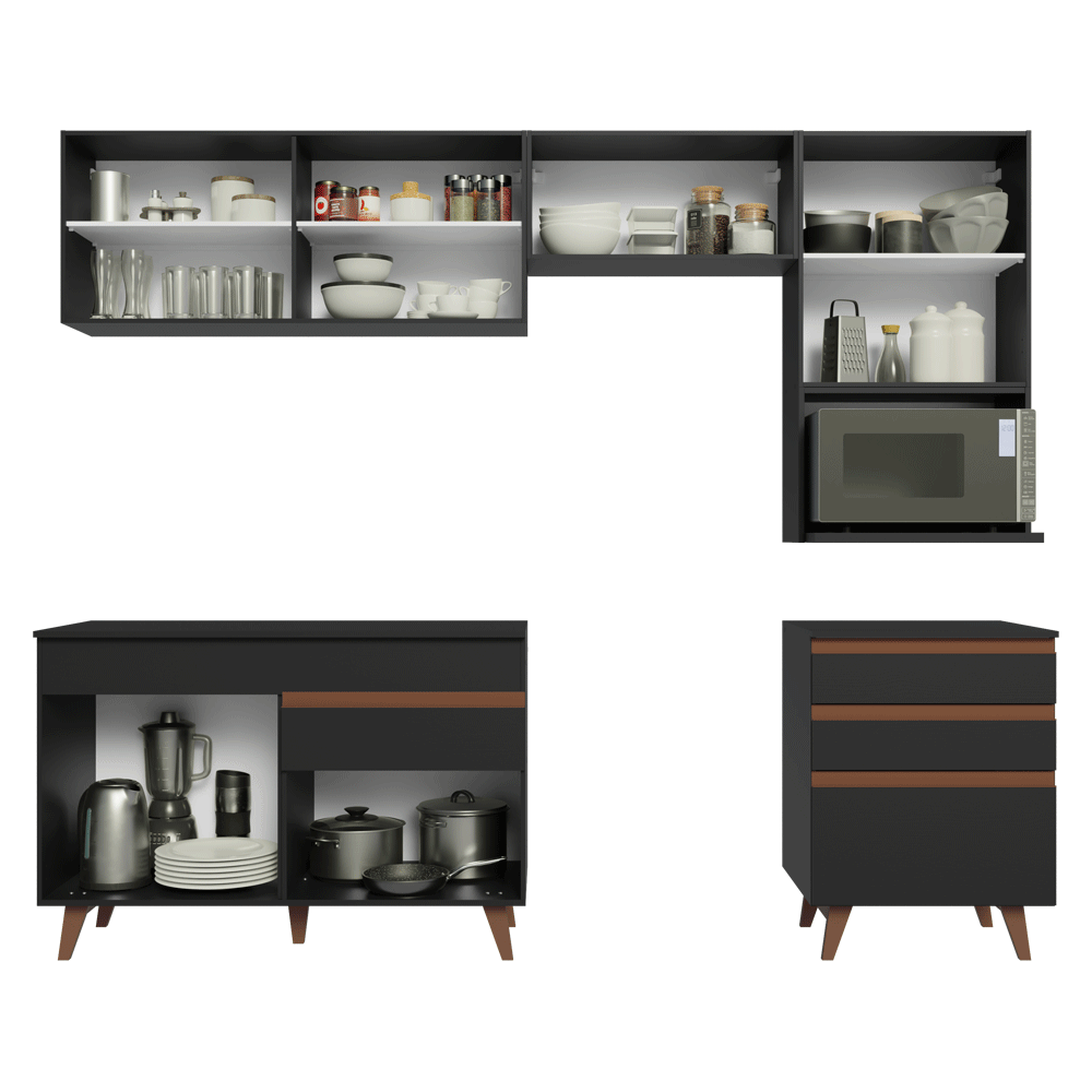 Cocina Integral 250 cm Negro Reims Madesa