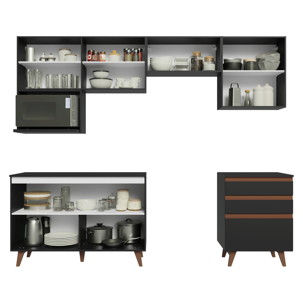Cocina Integral 250 cm Negro Reims Madesa