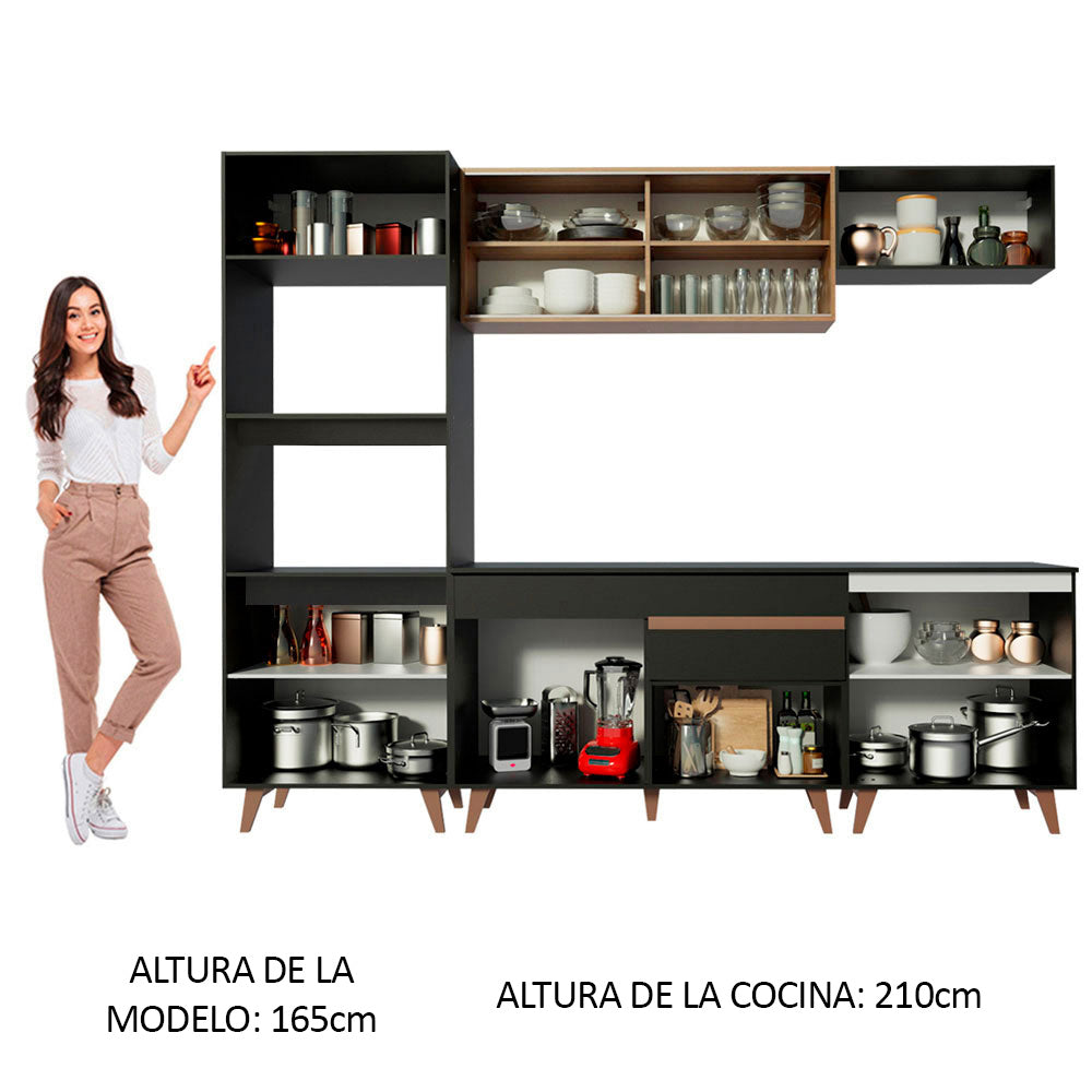 Cocina Integral 260 cm Con Mueble para Horno Negro/Marrón Reims Madesa