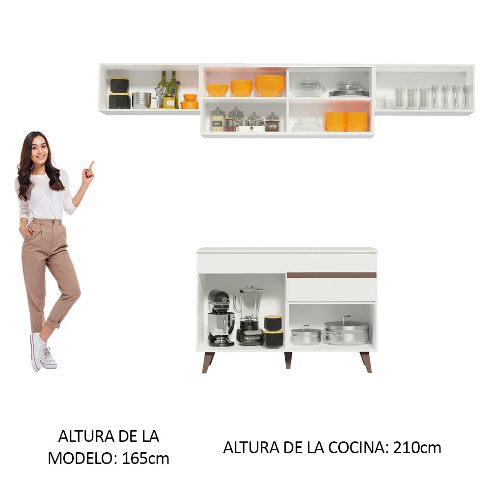 Cocina Integral 260 x 52 cm 6 Puertas 1 Cajón Blanco Reims Madesa