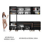 Cocina Integral 260 x 52 cm 7 Puertas 4 Cajones Con Mueble para Horno Negro Reims Madesa 05
