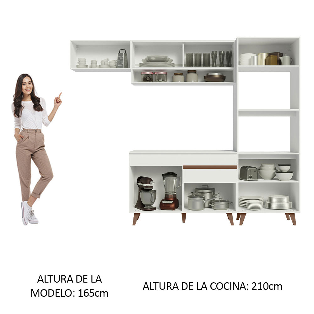 Cocina Integral 260 x 52 cm 8 Puertas 1 Cajón Con Mueble para Horno Blanco Reims Madesa 07