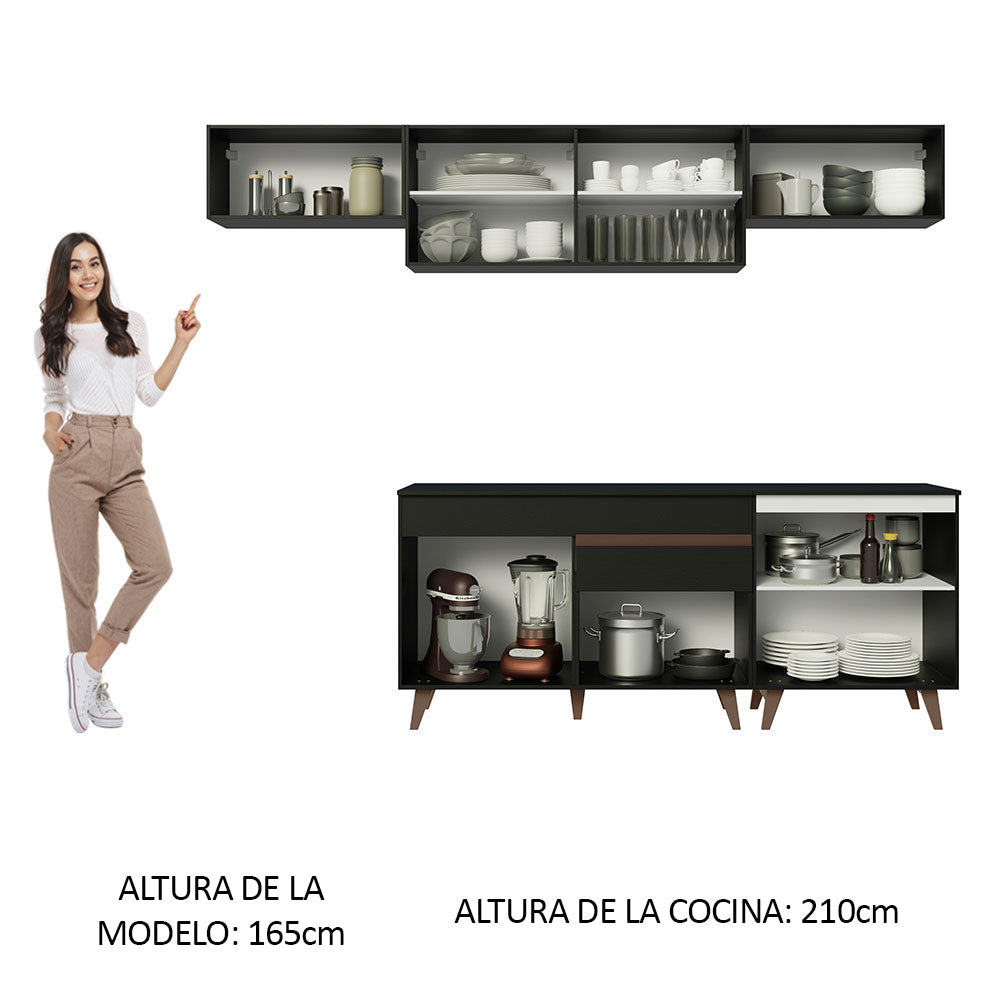 Cocina Integral 260 x 52 cm 8 Puertas 1 Cajón Negro Reims Madesa 10