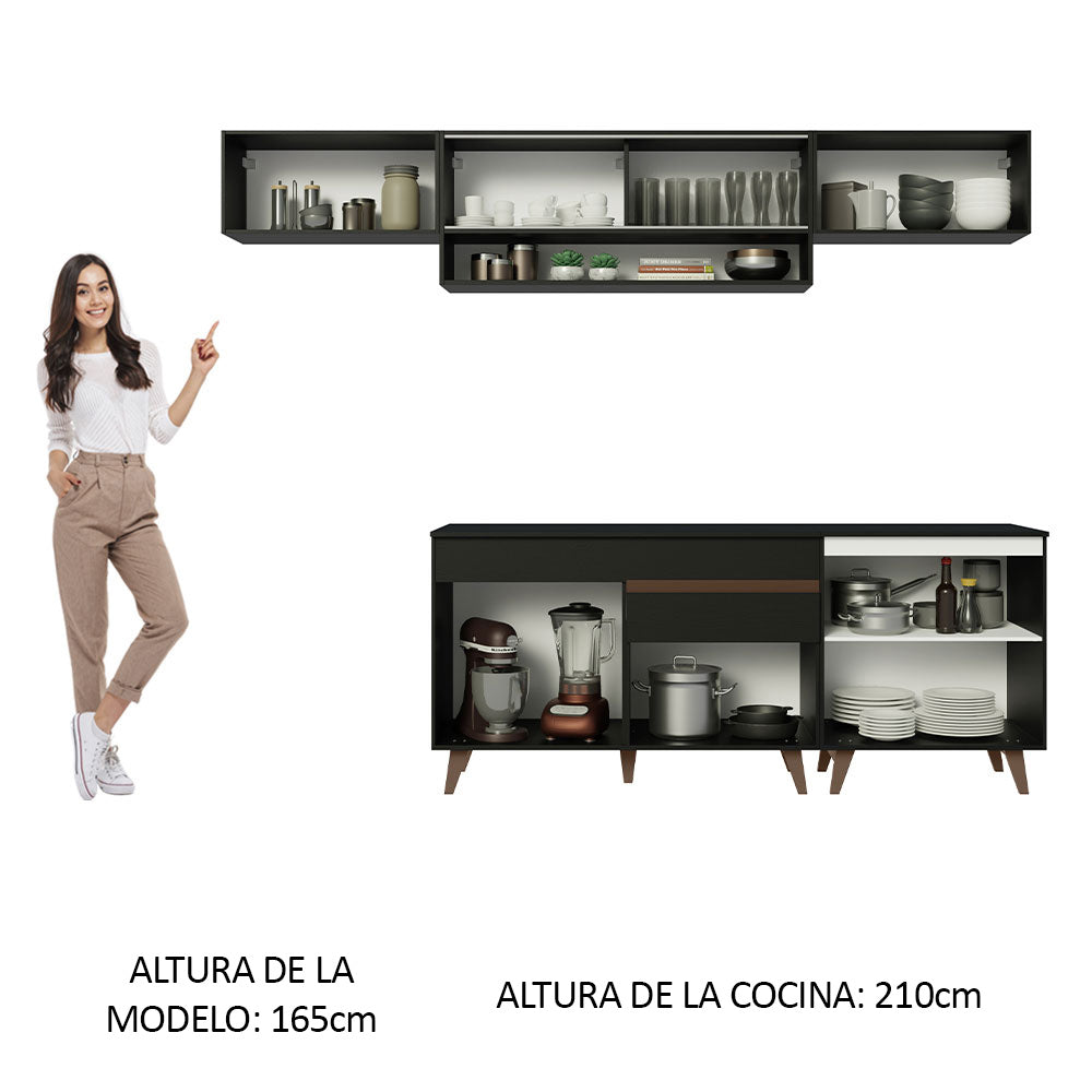 Cocina Integral 260 x 52 cm 8 Puertas 1 Cajón Negro Reims Madesa 11