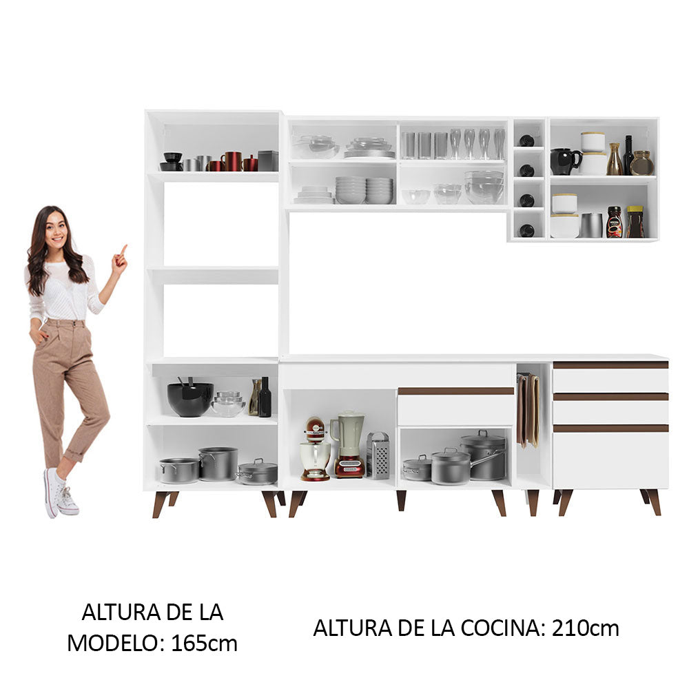 Cocina Integral 270 x 52 cm 8 Puertas 4 Cajones Con Mueble para Horno Blanco Reims Madesa 01