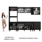 Cocina Integral 270 x 52 cm 8 Puertas 4 Cajones Con Mueble para Horno Negro Reims Madesa 01