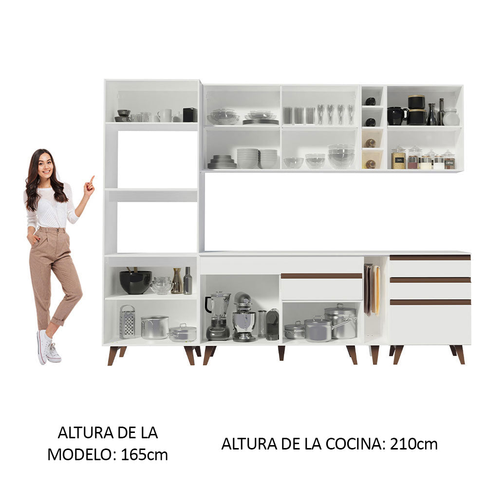 Cocina Integral 270 x 52 cm 8 Puertas 4 Cajones Con Mueble para Horno Blanco Reims Madesa 02