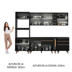 Cocina Integral 270 x 52 cm 8 Puertas 4 Cajones Con Mueble para Horno Negro Reims Madesa 02