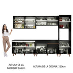 Cocina Integral 300 x 52 cm 10 Puertas 1 Cajón Con Mueble para Horno Negro Reims Madesa 01