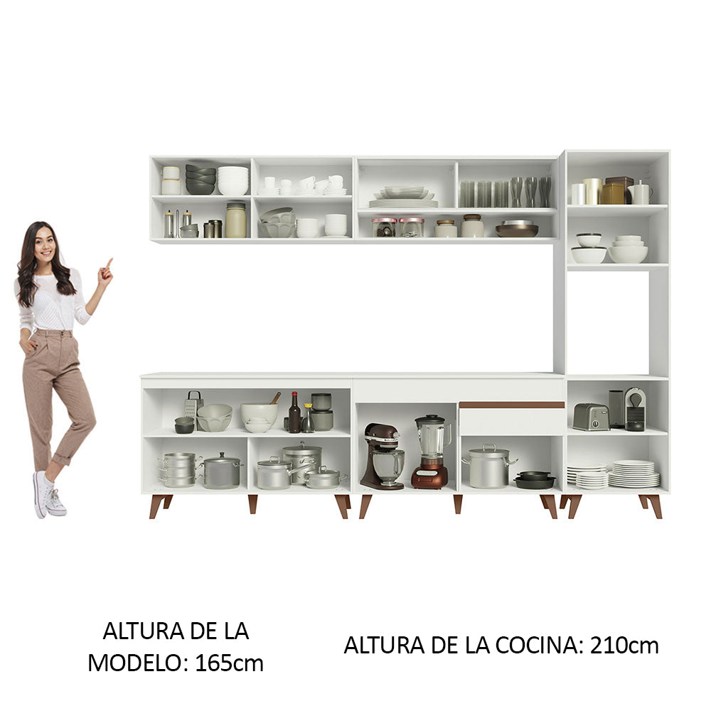 Cocina Integral 300 x 52 cm 10 Puertas 1 Cajón Con Mueble para Horno Blanco Reims Madesa 02