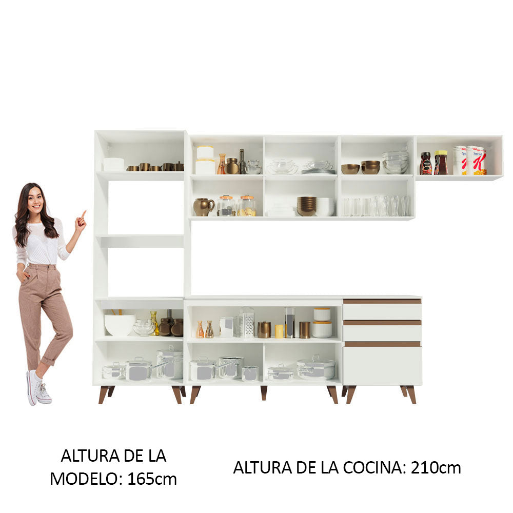 Cocina Integral 320 x 52 cm 9 Puertas 3 Cajones Con Mueble para Horno Blanco Reims Madesa