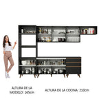 Cocina Integral 320 x 52 cm 9 Puertas 3 Cajones Con Mueble para Horno Negro Reims Madesa