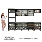 Cocina Integral 320 x 52 cm 11 Puertas 3 Cajones Con Mueble para Horno Negro Reims Madesa