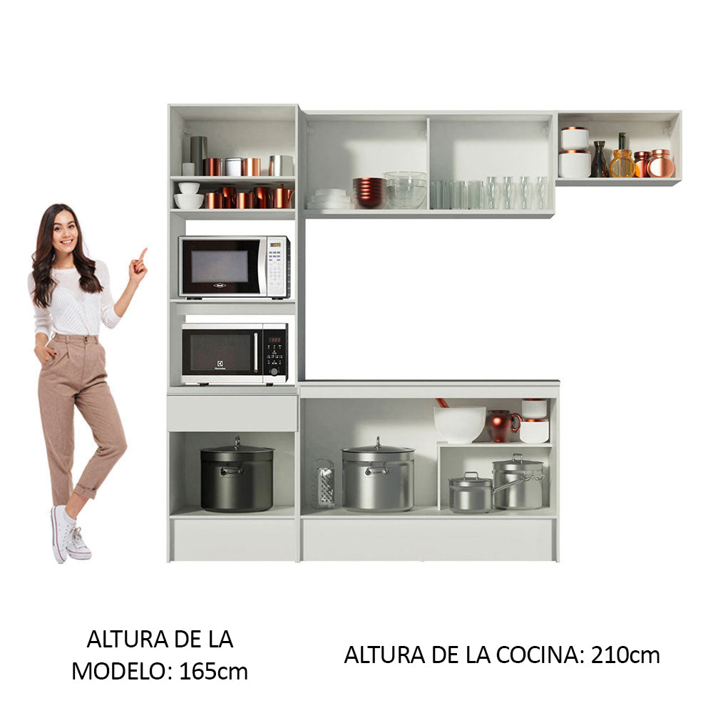 Cocina Integral 240 x 52 cm 7 Puertas 1 Cajón Con Mueble para Horno Blanco Topázio Madesa