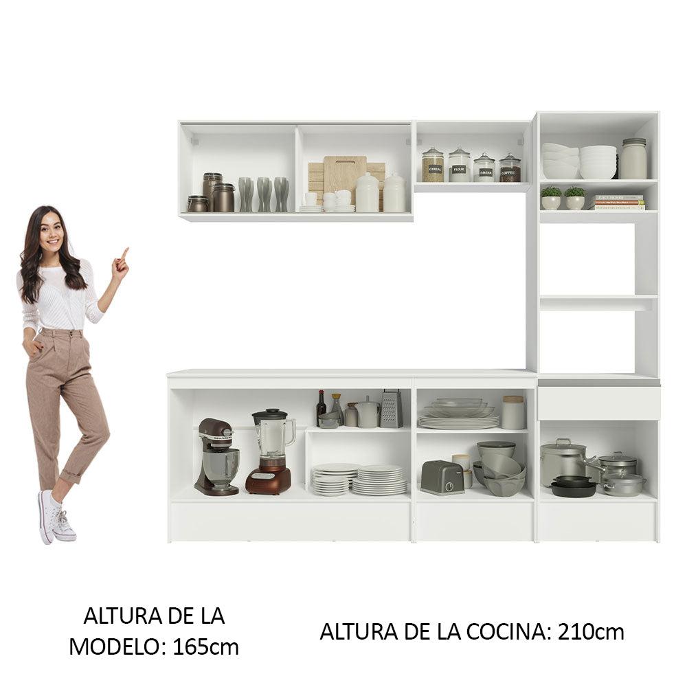 Cocina Integral 240 x 52 cm 8 Puertas 1 Cajón Con Mueble para Horno Blanco Topázio Madesa 05