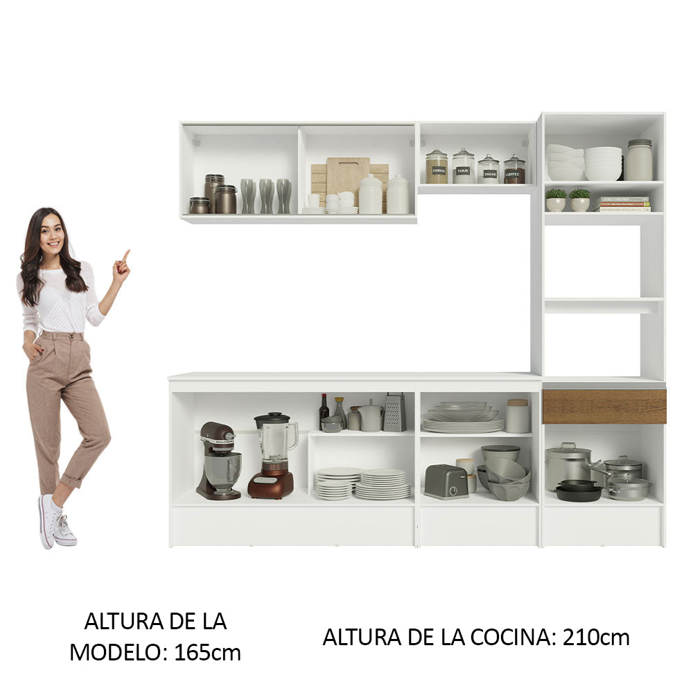 Cocina Integral 240 x 52 cm 8 Puertas 1 Cajón Con Mueble para Horno Blanco/Marrón Topázio Madesa 05