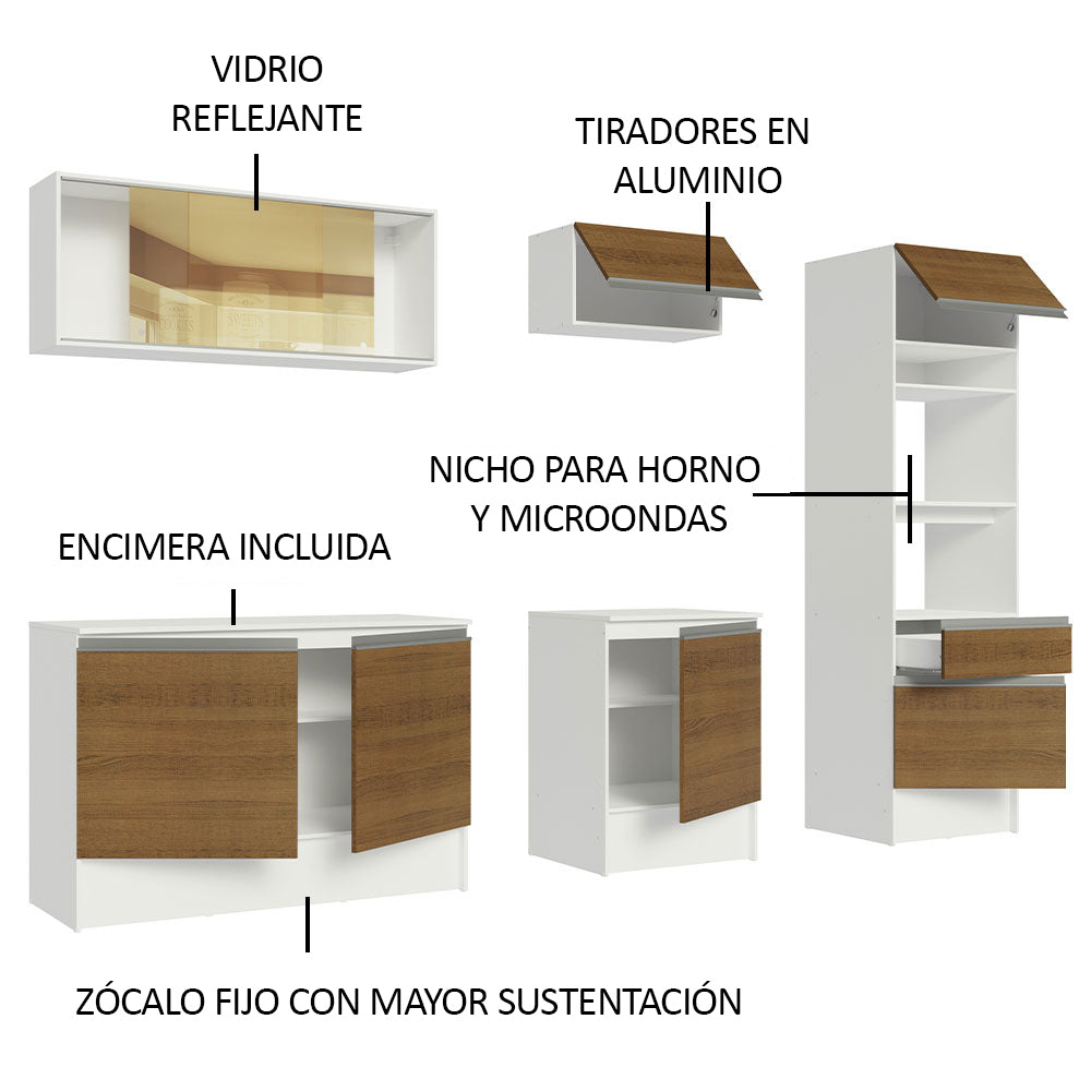 Cocina Integral 240cm Blanco/Marrón Diamante 06