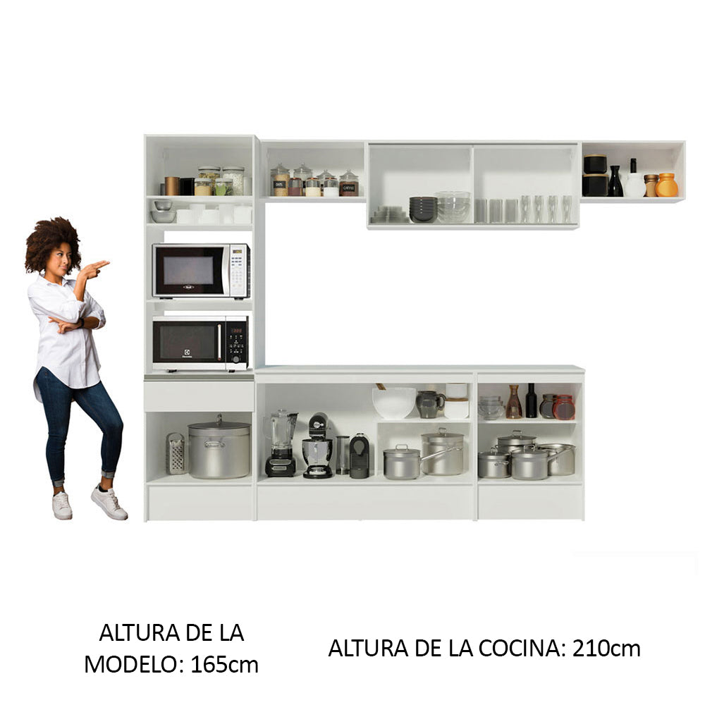 Cocina Integral 300 x 52 cm 9 Puertas 1 Cajón Con Mueble para Horno Blanco Topázio Madesa 02