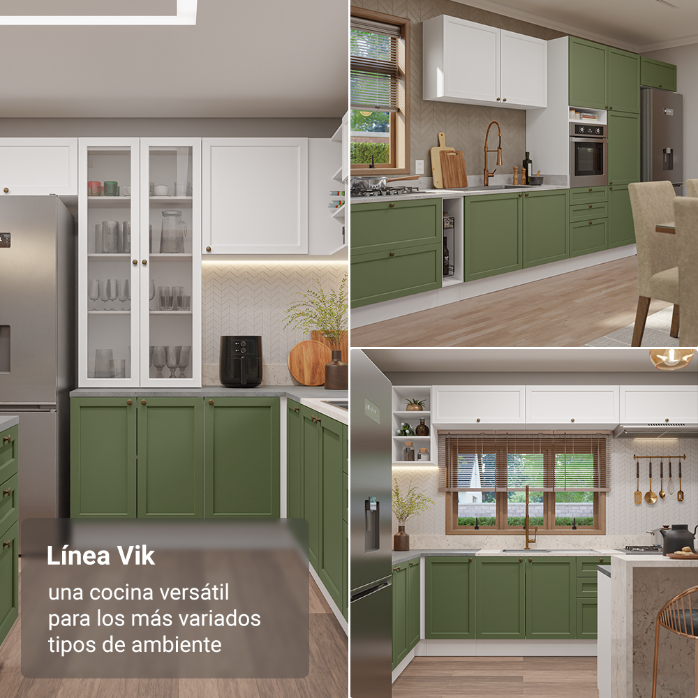 Cocina Integral 270 cm Blanco/Verde/Blanco Vik Madesa 01