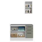 Kit Gabinete Bajo y Gabinete Superior para Baño 120 cm 3 Puertas 3 Cajones Blanco/Gris Agata Madesa