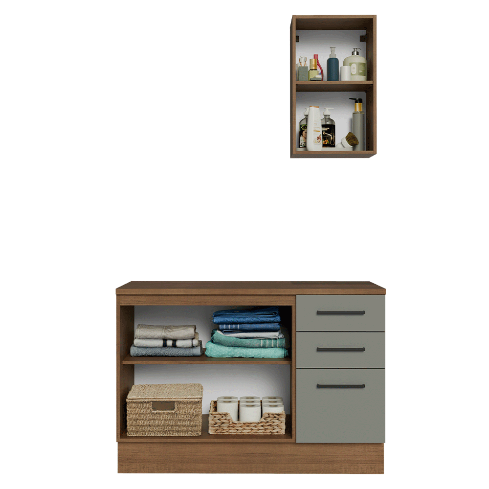 Gabinete para Baño 120 cm 3 Puertas 3 Cajones Agata Marrón/Gris 01