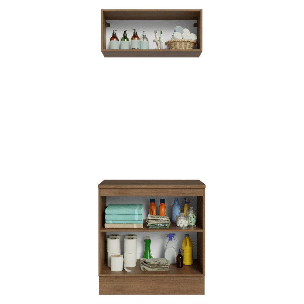 Combo Gabinete Bajo para Baño 80cm 3 Puertas Marrón/Gris Vik Madesa 02
