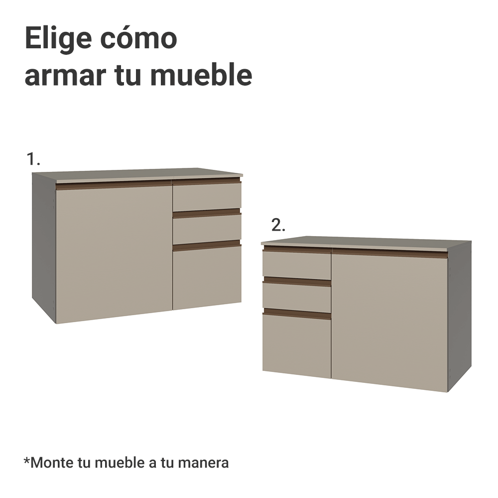 Gabinete Bajo para Baño de 100cm Sin Patas 1 Puerta 3 cajones Crema Nice 03