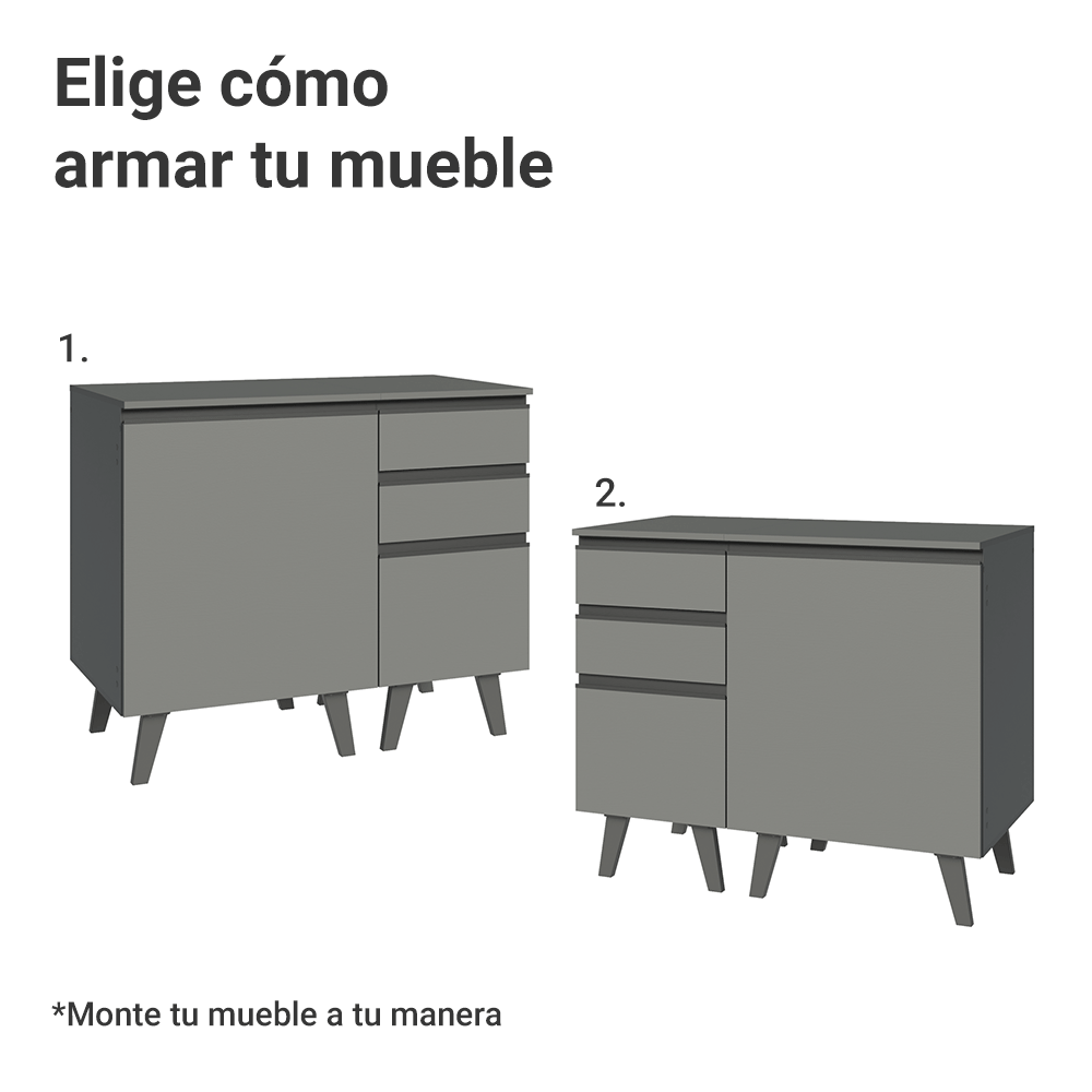 Gabinete Bajo para Baño 100cm 1 Puerta 3 Gavetas Gris Nice Madesa 04