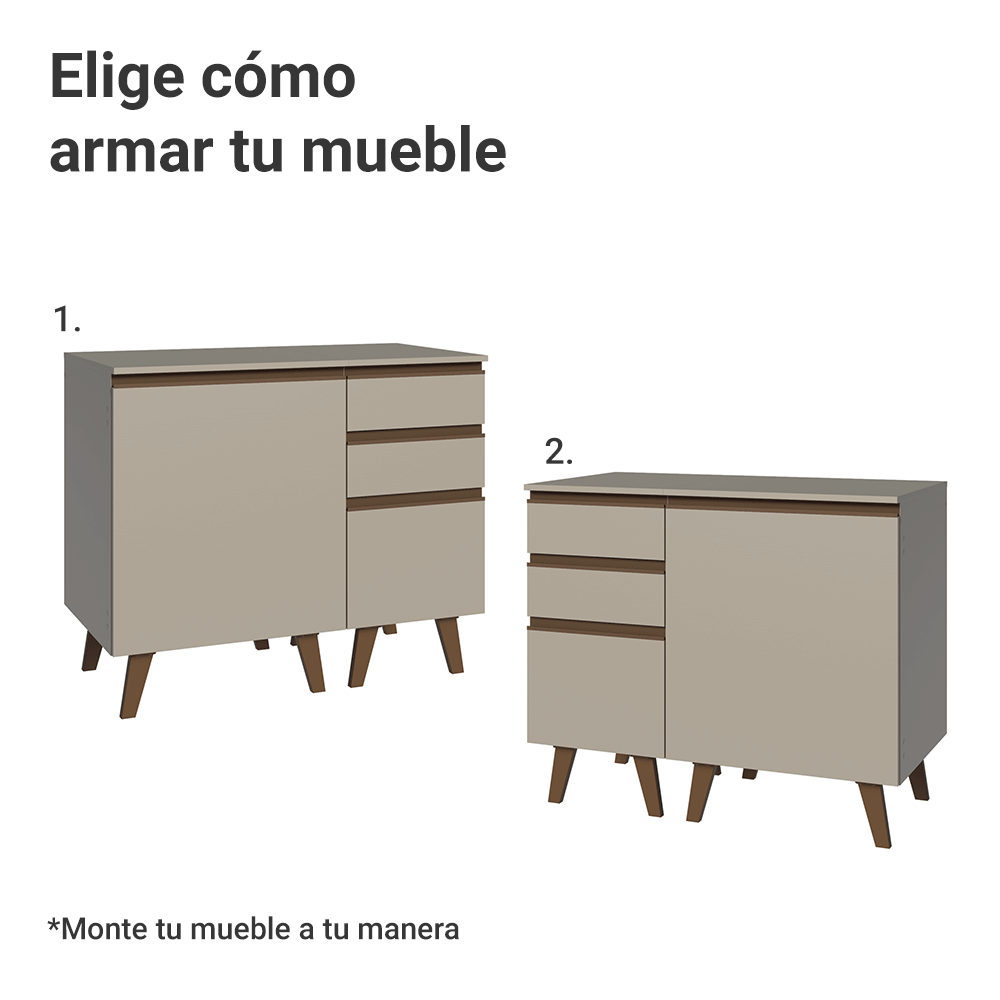 Gabinete Bajo para Baño de 100cm Con Patas 1 Puerta 3 Gavetas Crema Nice 04