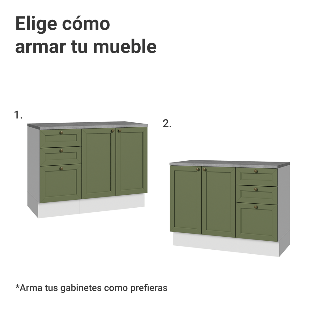 Combo Gabinete Bajo para Baño 110cm 3 Gavetas 3 Puertas Blanco/Verde Vik Madesa 01