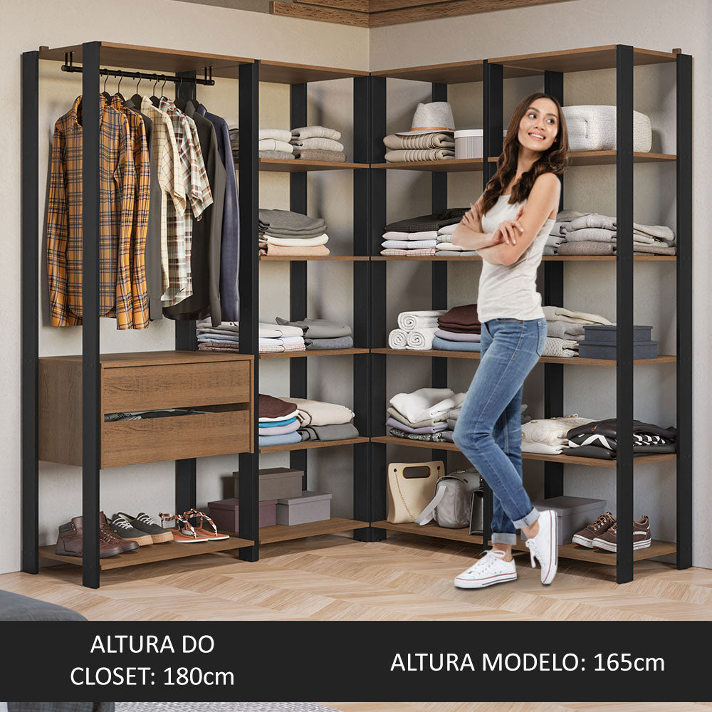 Clóset Abierto Esquinero 337 cm 2 Cajones Marrón/Negro Valencia Madesa
