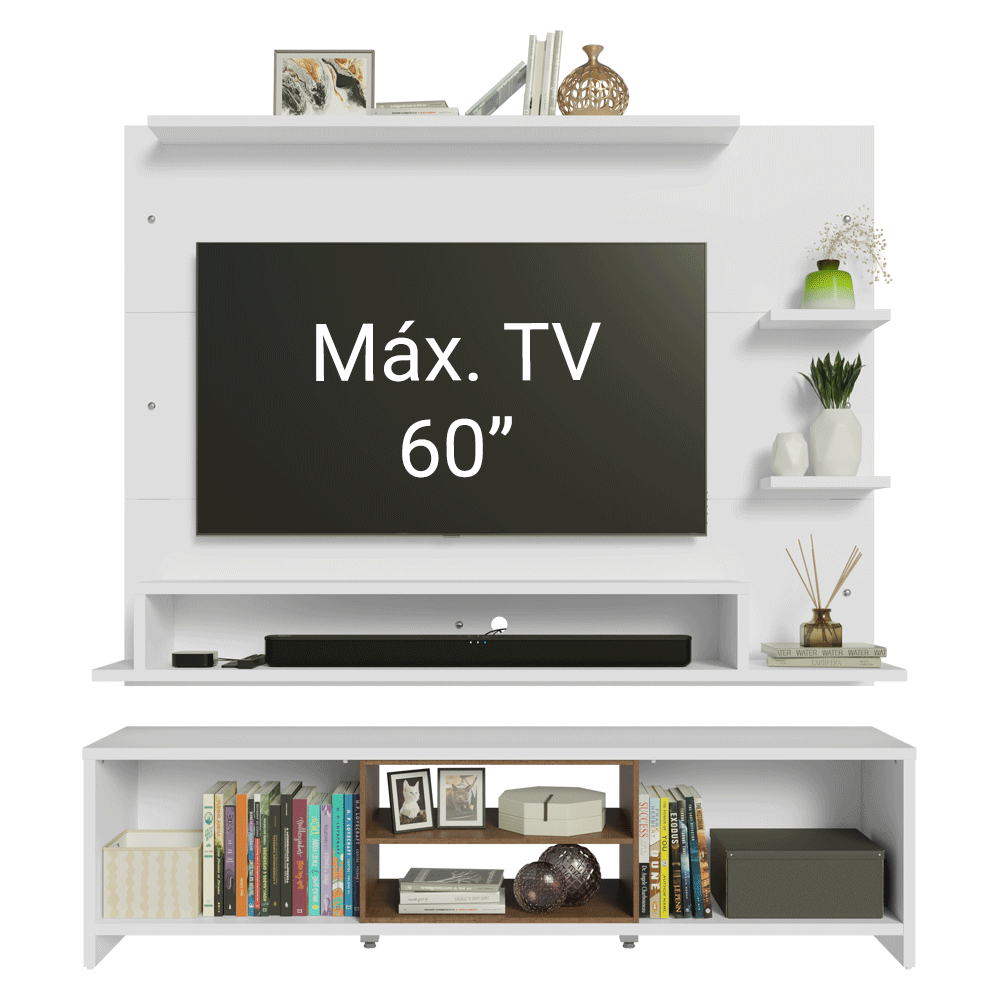 Mueble con Panel para TV hasta 60 Pulgadas 180 cm Blanco/Marrón Metz Madesa