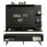 Mueble con Panel para TV hasta 60 Pulgadas 180 cm con patas Negro/Marrón Reims Madesa