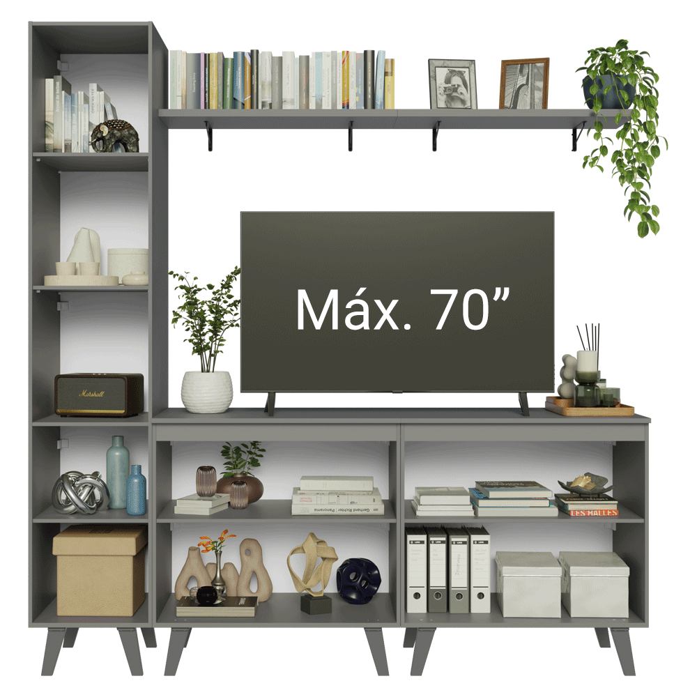 Mueble para TV hasta 70 Pulgadas + Repisa 200cm Gris Nice Madesa 02