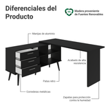 Escritorio Esquinero para Computadora Gamer 3 Cajones Negro Lisboa 09