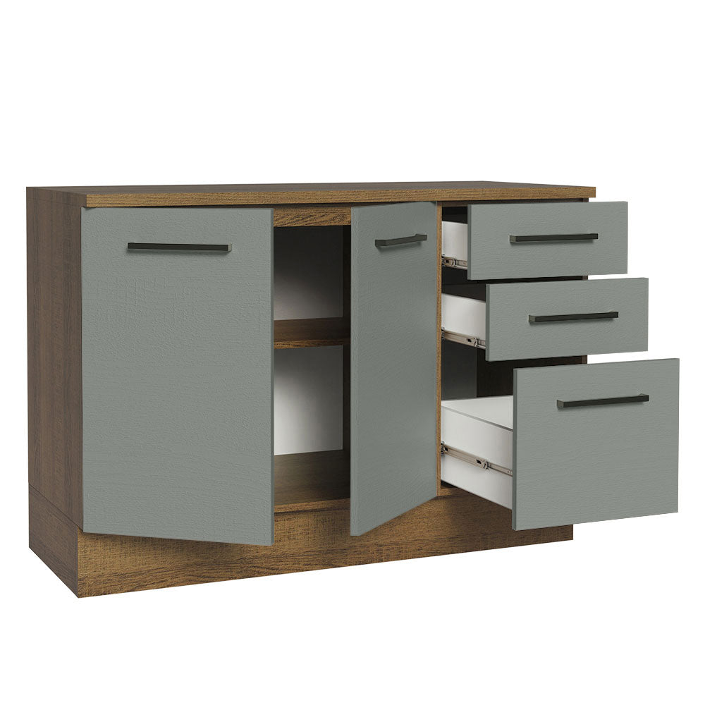 Gabinete Bajo Multiuso 120 cm 2 Puertas 3 Cajones Marrón/Gris Madesa