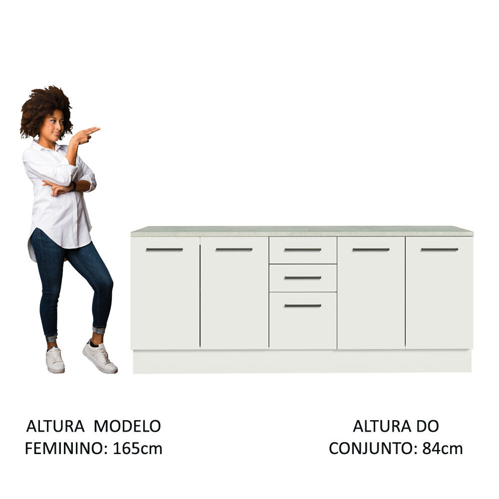 Kit 2 Gabinetes Bajos Multiuso 200 cm 4 Puertas 3 Cajones Blanco Agata Madesa