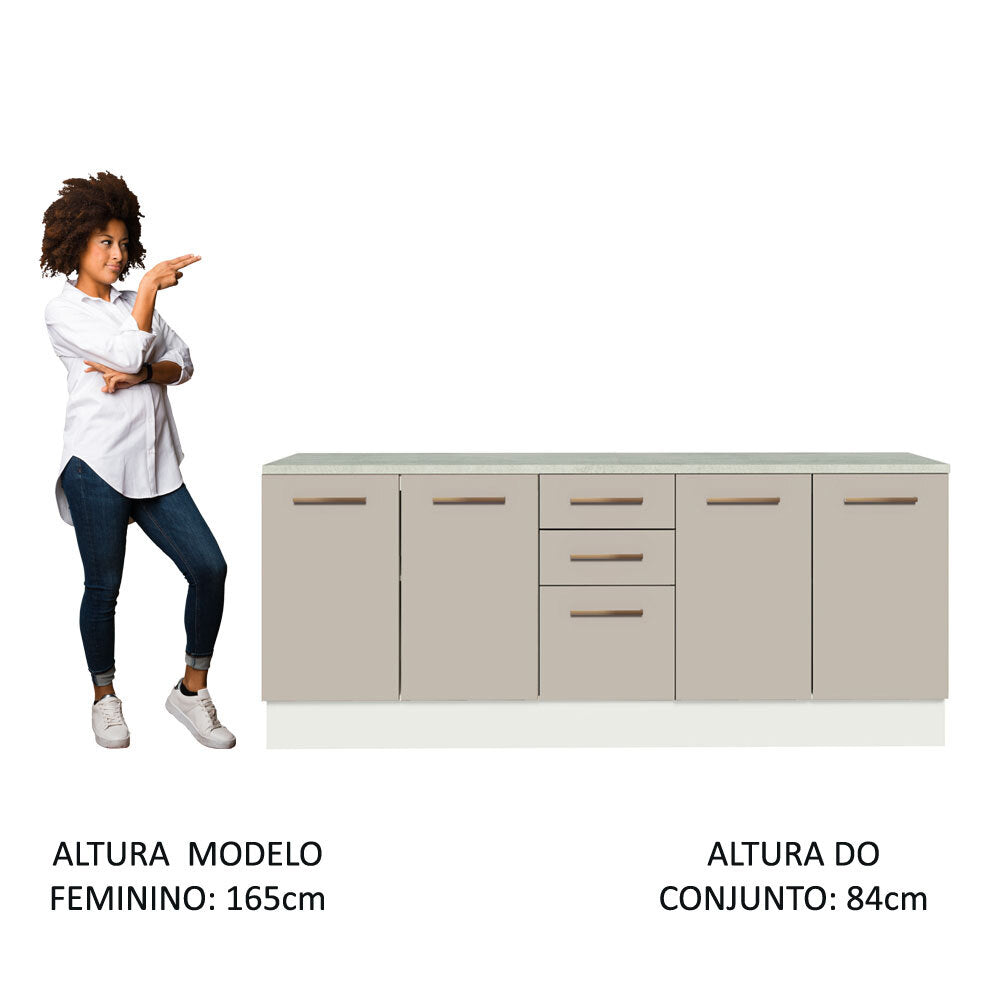 Kit 2 Gabinetes Bajos Multiuso 200 cm 4 Puertas 3 Cajones Blanco/Crema Agata Madesa