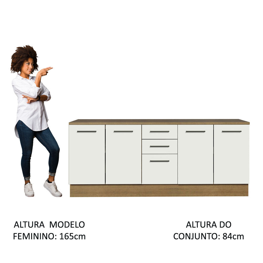 Kit 2 Gabinetes Bajos Multiuso 200 cm 4 Puertas 3 Cajones Marrón/Blanco Agata Madesa