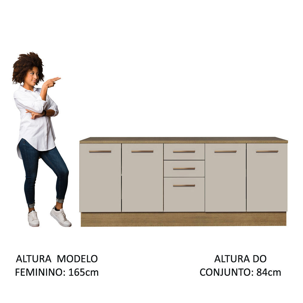 Kit 2 Gabinetes Bajos Multiuso 200 cm 4 Puertas 3 Cajones Marrón/Crema Agata Madesa