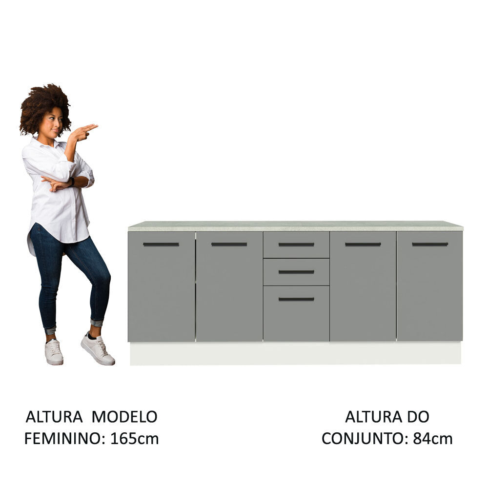 Kit 2 Gabinetes Bajos Multiuso 200 cm 4 Puertas 3 Cajones Blanco/Gris Agata Madesa